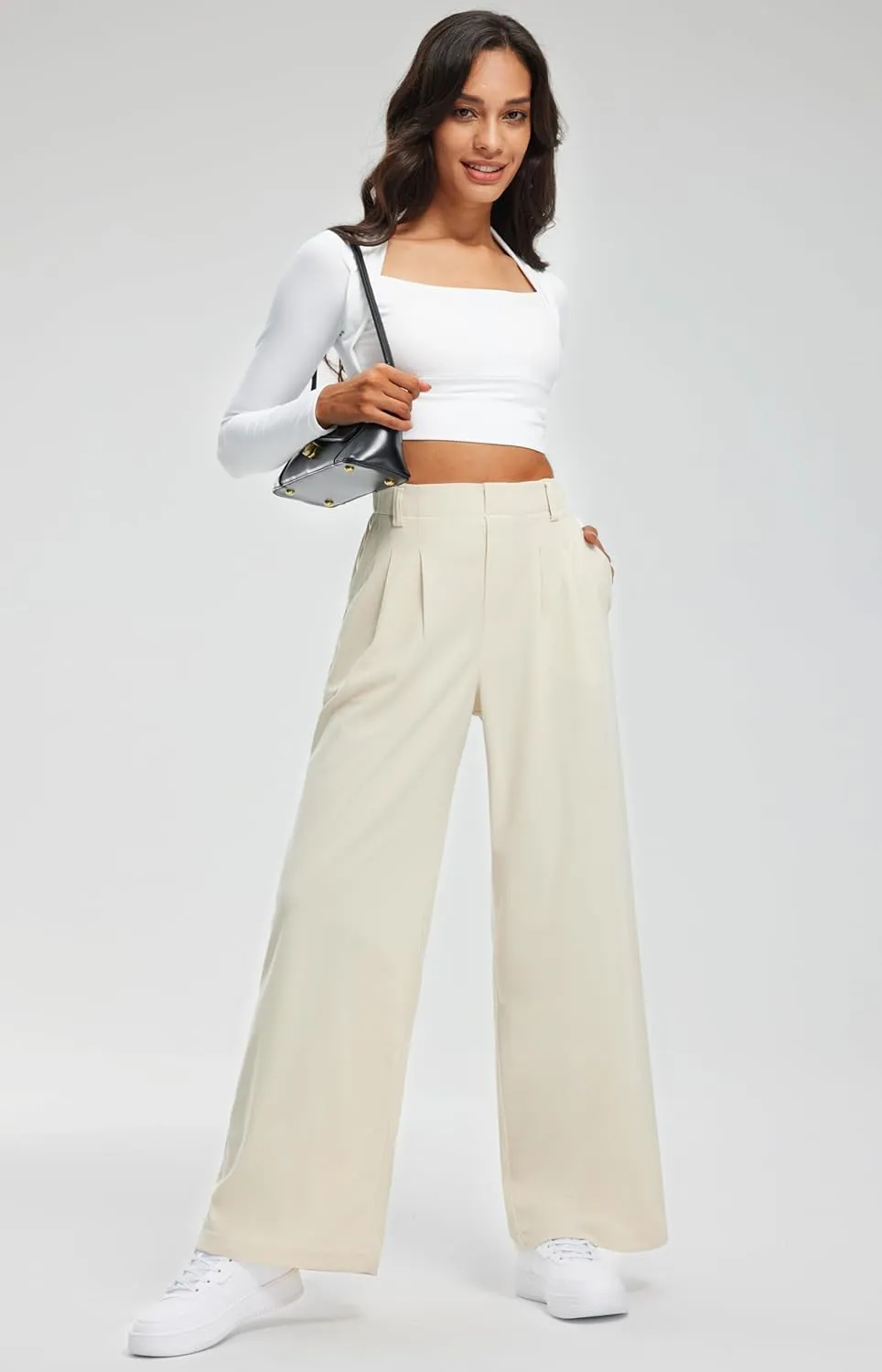 Libin Women's Casual Wide Leg Lounge Pants 27/29" High Waisted Flowy Slacks Work Dress Palazzo Pants Yoga Trousers