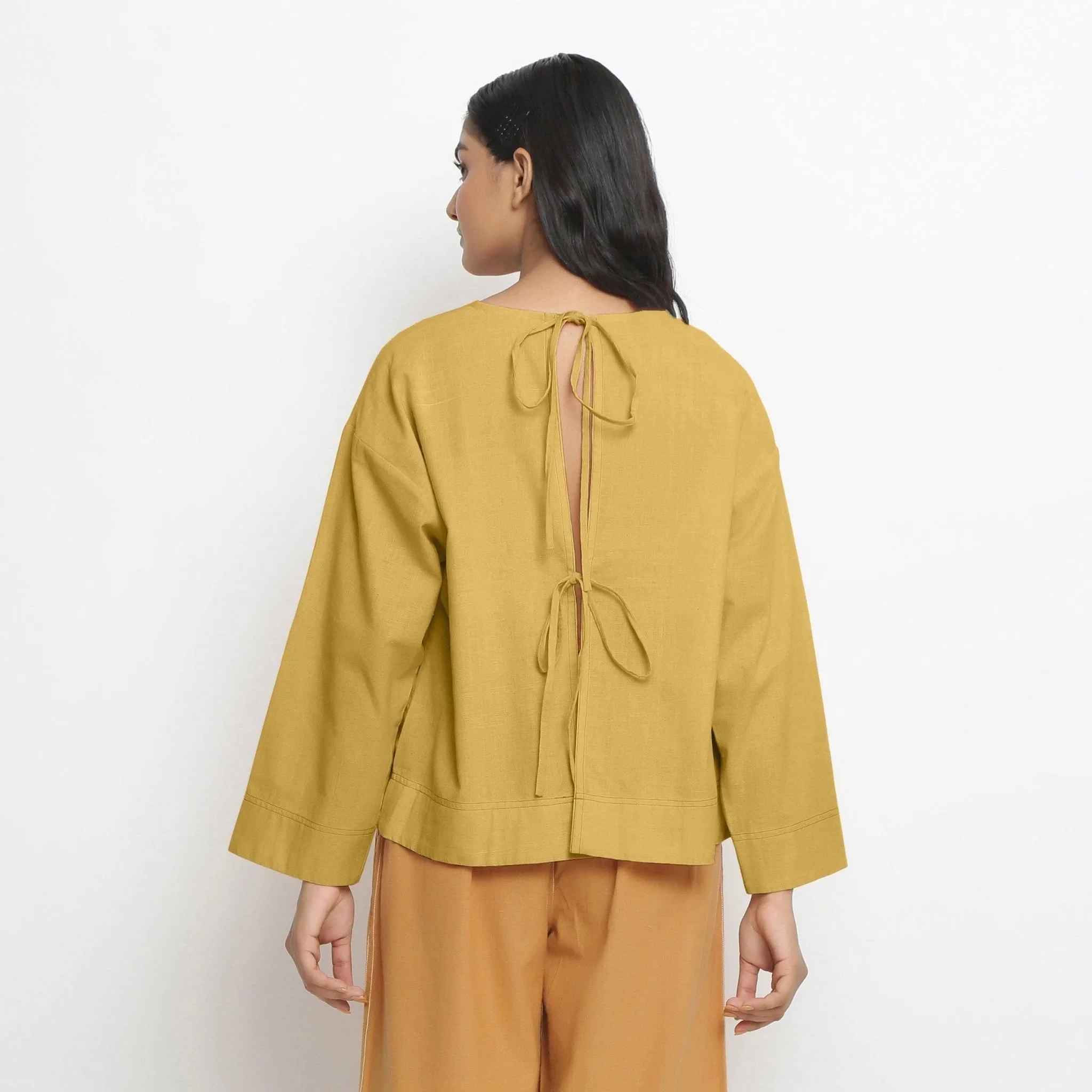 Light Yellow Handspun 100% Cotton Tie-Neck Top