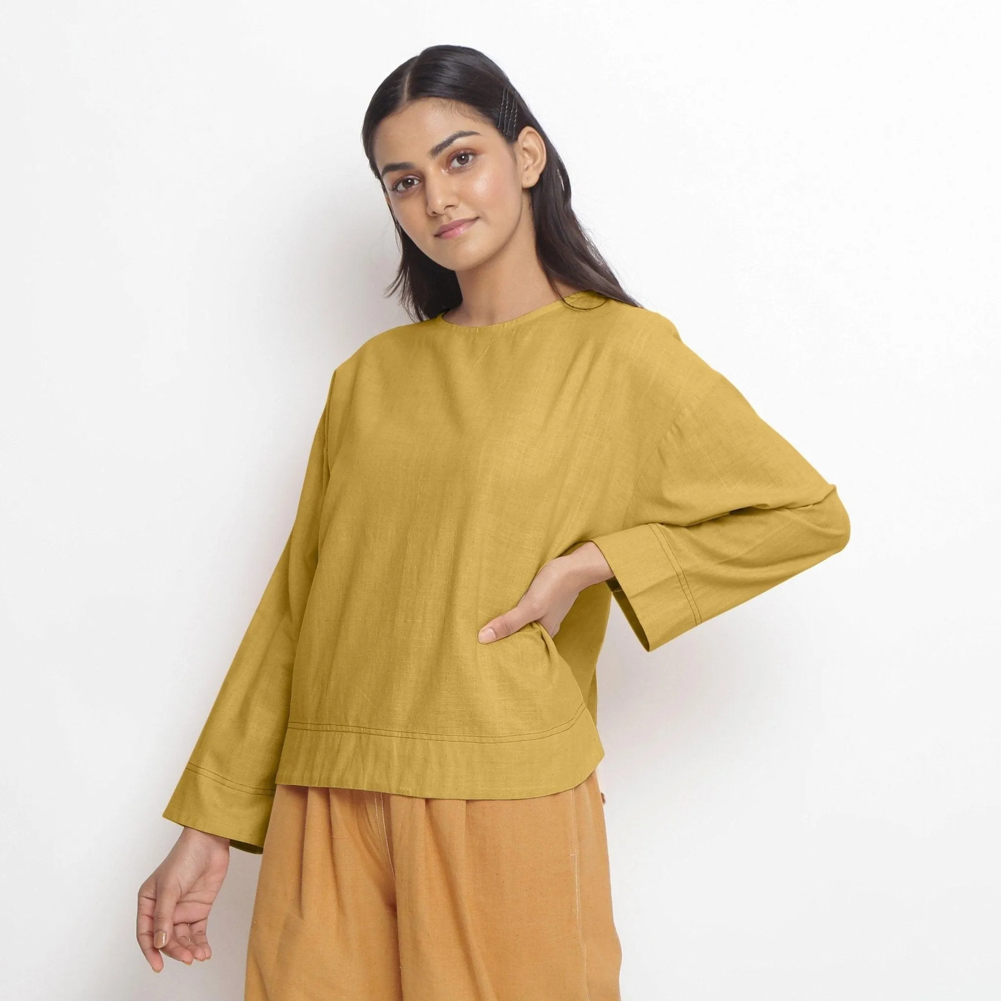 Light Yellow Handspun 100% Cotton Tie-Neck Top