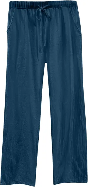 Lightweight Cotton Linen Pants Women Wide Leg Plus Size Summer Drawstring Elastic Waisted Casual Trousers with Pockets