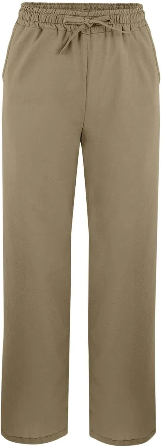 Linen Capri Pants for Women Plus Size Elastic High Waist Drawstring Cropped Pants Side Button Split Summer Trousers