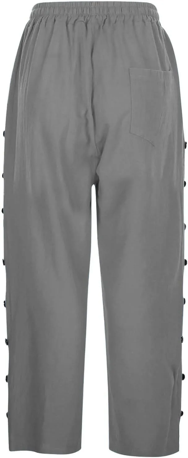Linen Pants for Women 2025 Summer High Elastic Waist Straight Leg Lounge Pant Casual Loose Lightweight Beach Trousers