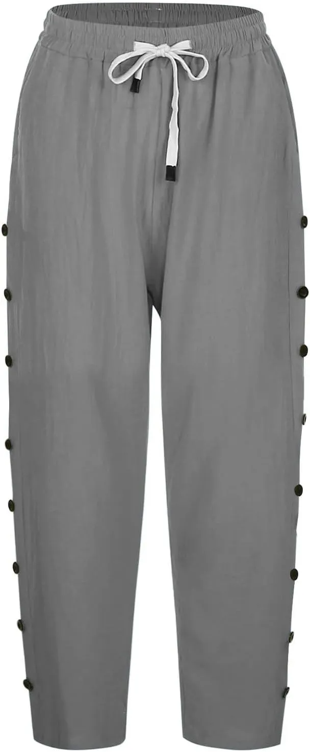 Linen Pants for Women 2025 Summer High Elastic Waist Straight Leg Lounge Pant Casual Loose Lightweight Beach Trousers