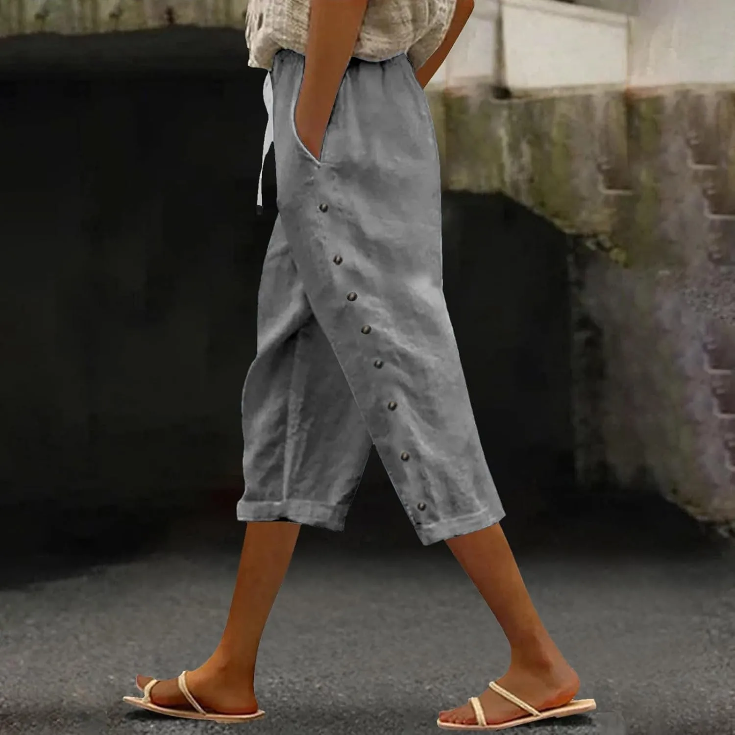 Linen Pants for Women 2025 Summer High Elastic Waist Straight Leg Lounge Pant Casual Loose Lightweight Beach Trousers