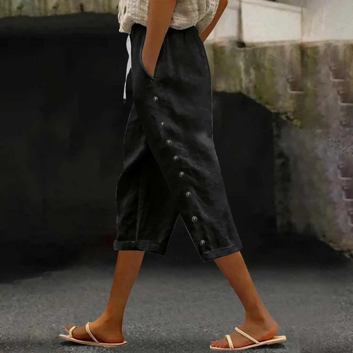 Linen Pants for Women 2025 Summer High Elastic Waist Straight Leg Lounge Pant Casual Loose Lightweight Beach Trousers