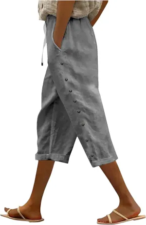Linen Pants for Women 2025 Summer High Elastic Waist Straight Leg Lounge Pant Casual Loose Lightweight Beach Trousers