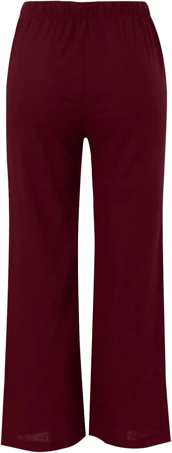 Linen Pants Women Summer Palazzo Pants Flowy Wide Leg High Elastic Waist Drawstring Trousers Loose Beach Pants with Pocket