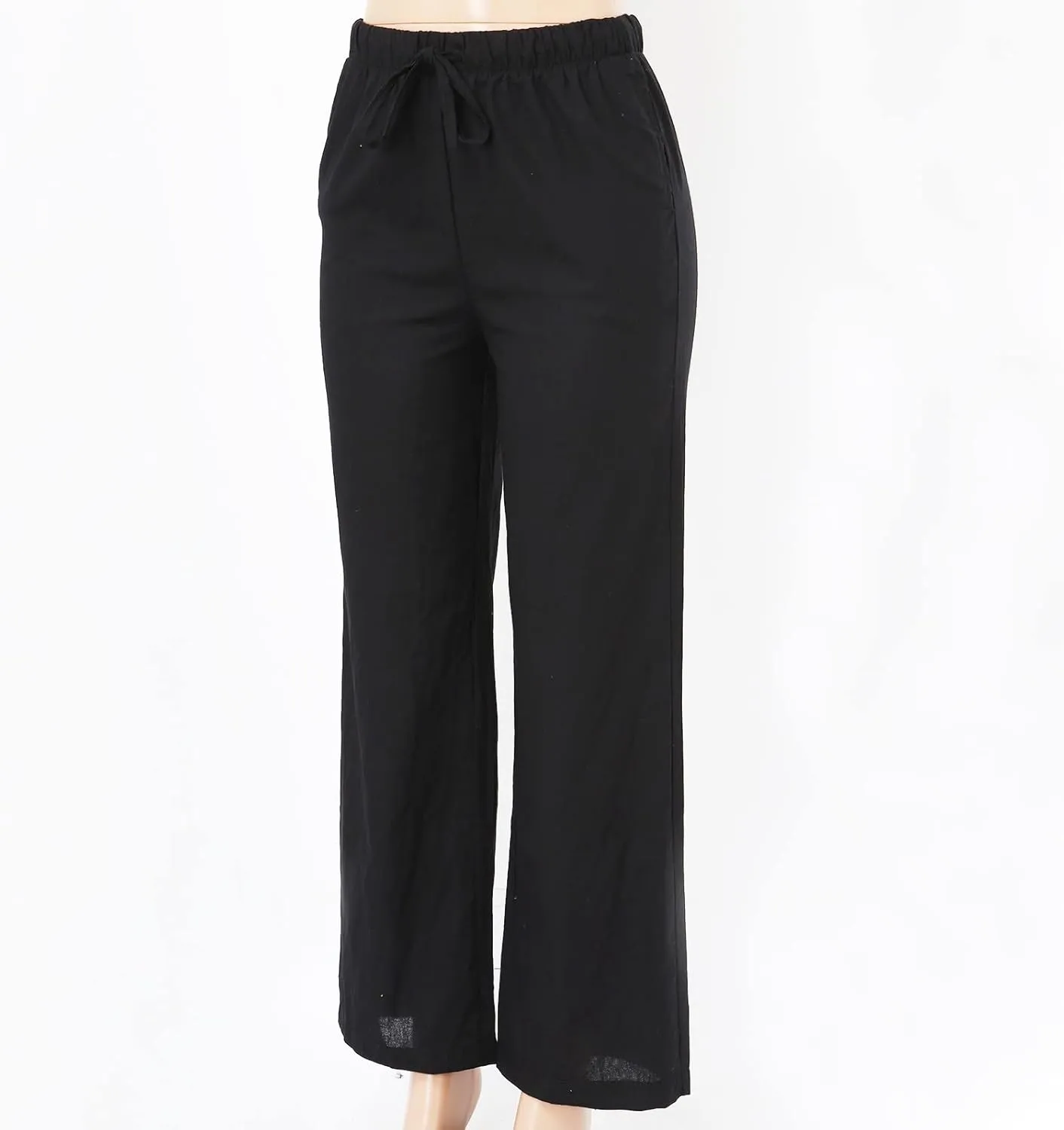 Linen Pants Women Summer Palazzo Pants Flowy Wide Leg High Elastic Waist Drawstring Trousers Loose Beach Pants with Pocket