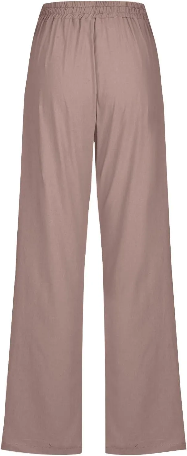 Linen Pants Womens Cotton Linen Straight Leg Lightweight Pant Summer Trouser Plus Size Women Loose Fit Slacks Trousers
