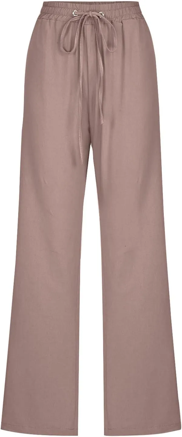 Linen Pants Womens Cotton Linen Straight Leg Lightweight Pant Summer Trouser Plus Size Women Loose Fit Slacks Trousers
