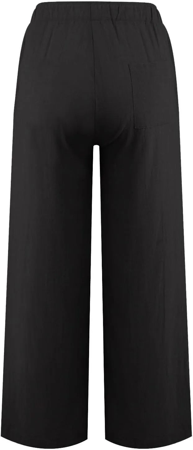 Linen Wide Leg Pants for Women Cotton Boho Elastic Waist Pants with Pockets 2025 Summer Business Causal Palazzo Pants