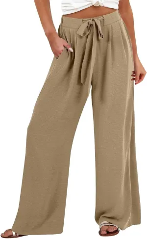 Linen Wide Leg Pants for Women Flowy High Waisted Business Work Dress Pant Casual 2025 Summer Beach Vacation Pants