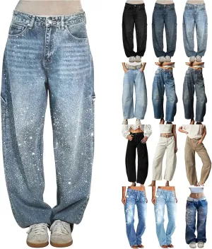 Litetao Baggy Jeans for Women High Waisted Casual Loose Wide Leg Harem Jean Washed Distressed Straight Leg Denim Pants