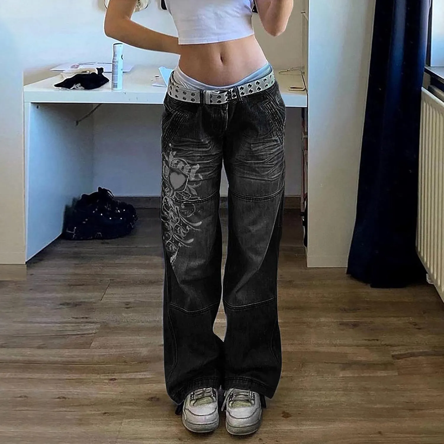 Litetao Baggy Jeans for Women High Waisted Casual Loose Wide Leg Harem Jean Washed Distressed Straight Leg Denim Pants