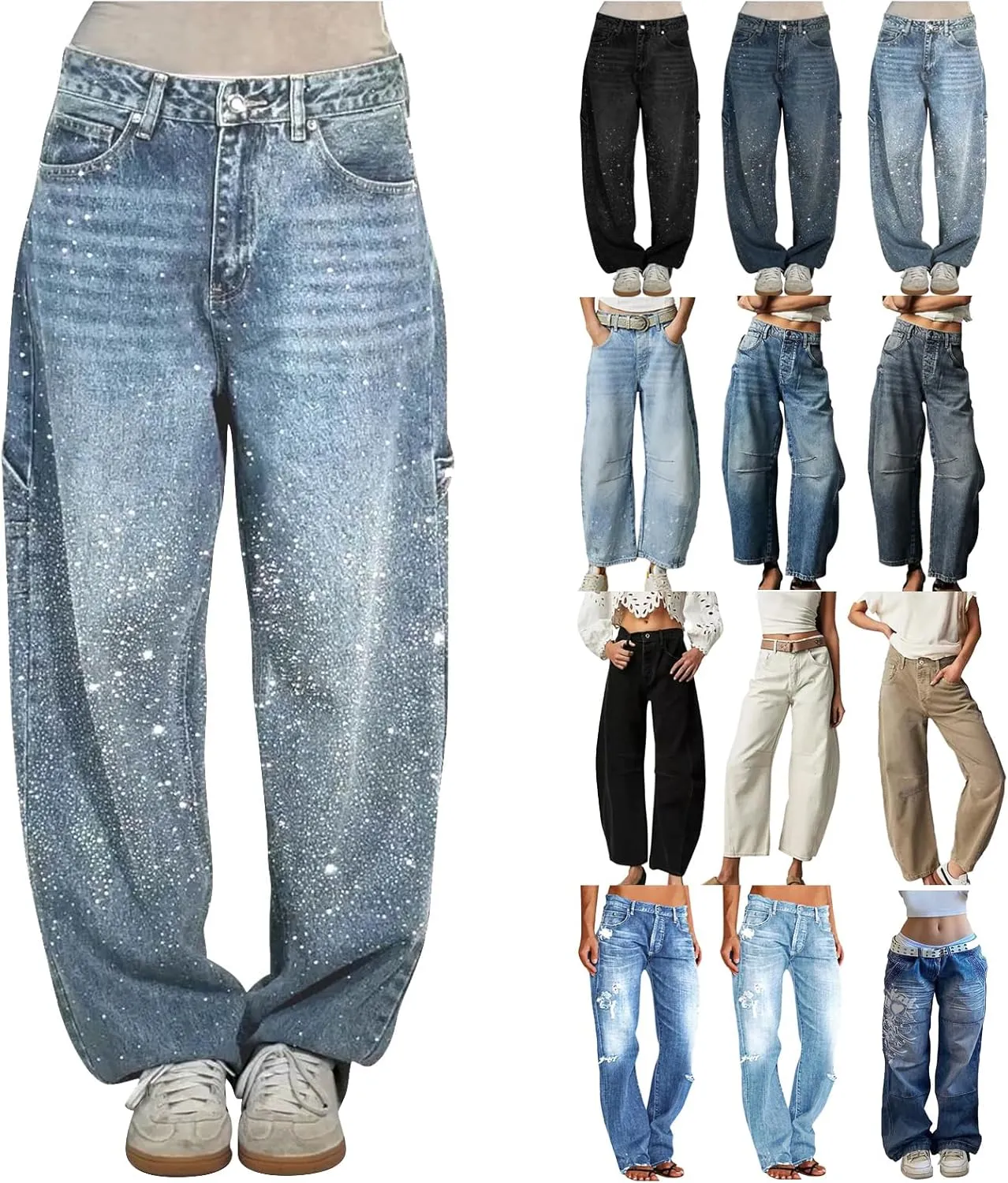 Litetao Baggy Jeans for Women High Waisted Casual Loose Wide Leg Harem Jean Washed Distressed Straight Leg Denim Pants
