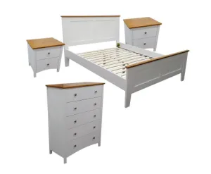 Lobelia 4pc Queen Bed Suite Bedside Tallboy Bedroom Furniture Package - White