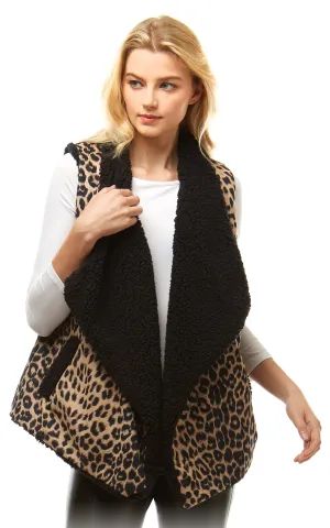 LOF941 Leopard Print Faux Fur Linning Vest