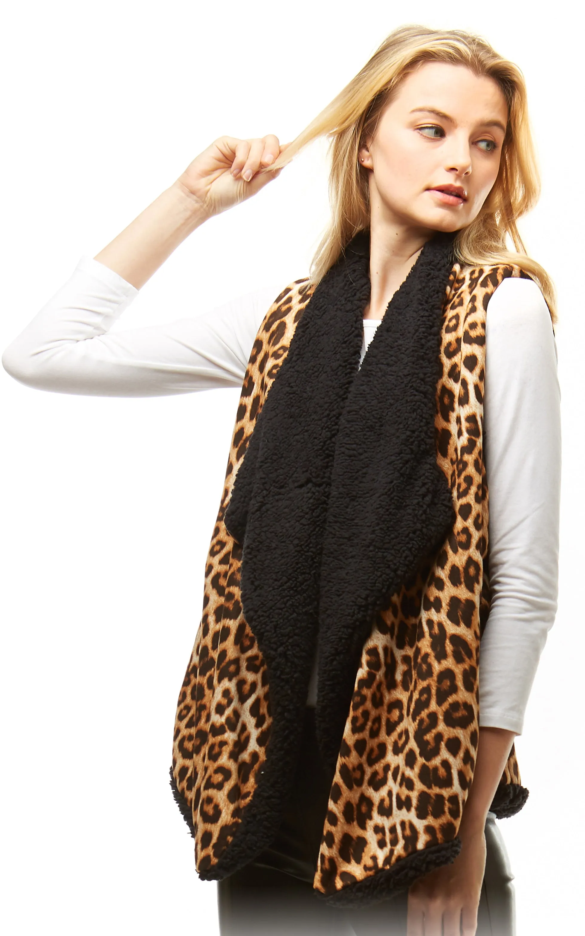 LOF941 Leopard Print Faux Fur Linning Vest