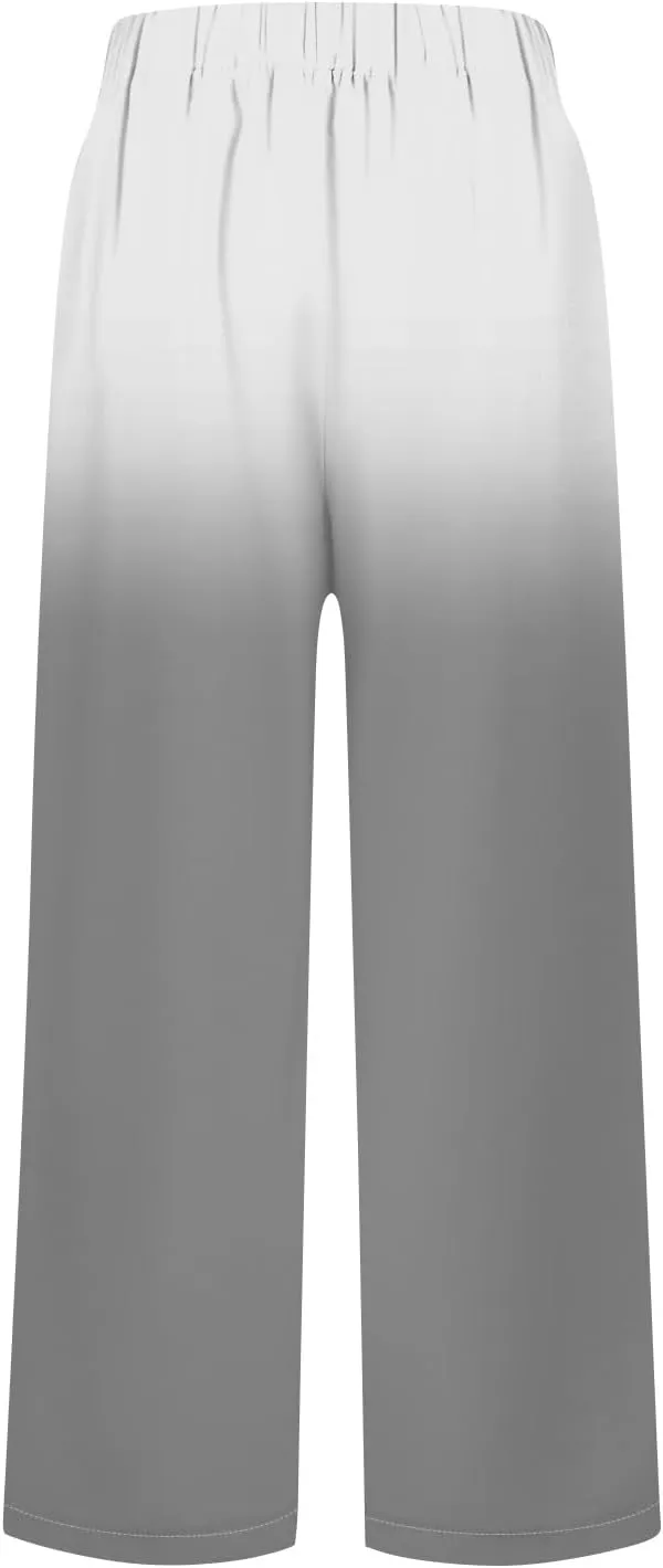 Lounge Pants Women Petite Linen Elastic Waisted Drawstring Pants with Pockets Solid Casual Summer Cropped Pants