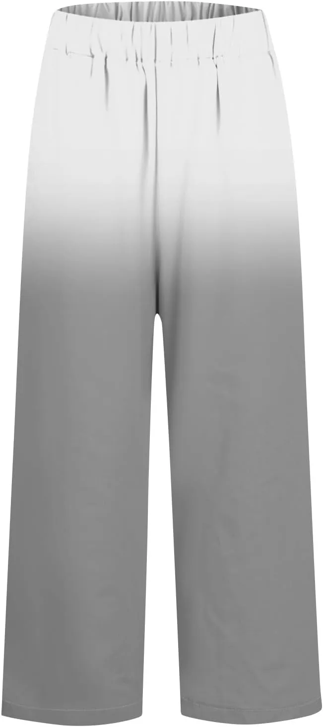 Lounge Pants Women Petite Linen Elastic Waisted Drawstring Pants with Pockets Solid Casual Summer Cropped Pants