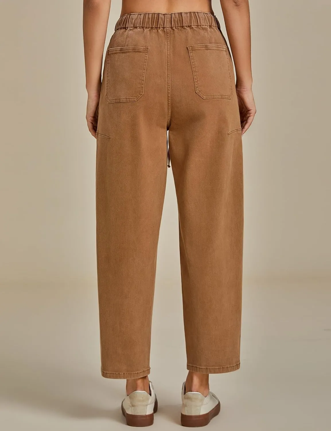 luvamia Barrel Jeans Women Trendy High Waisted Pull On Drawstring Elastic Waist Stretchy Denim Pants with Utility Pocket