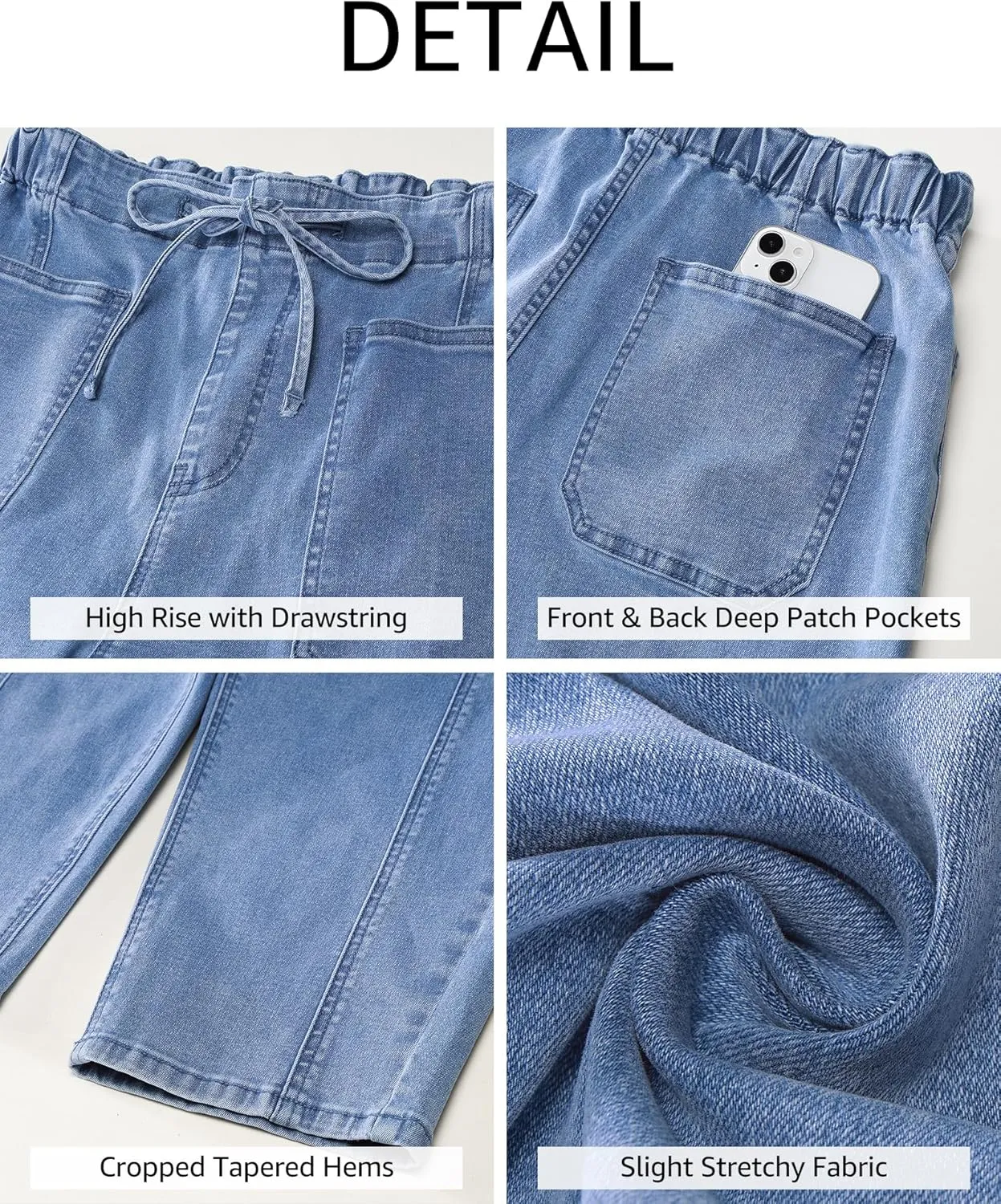 luvamia Barrel Jeans Women Trendy High Waisted Pull On Drawstring Elastic Waist Stretchy Denim Pants with Utility Pocket