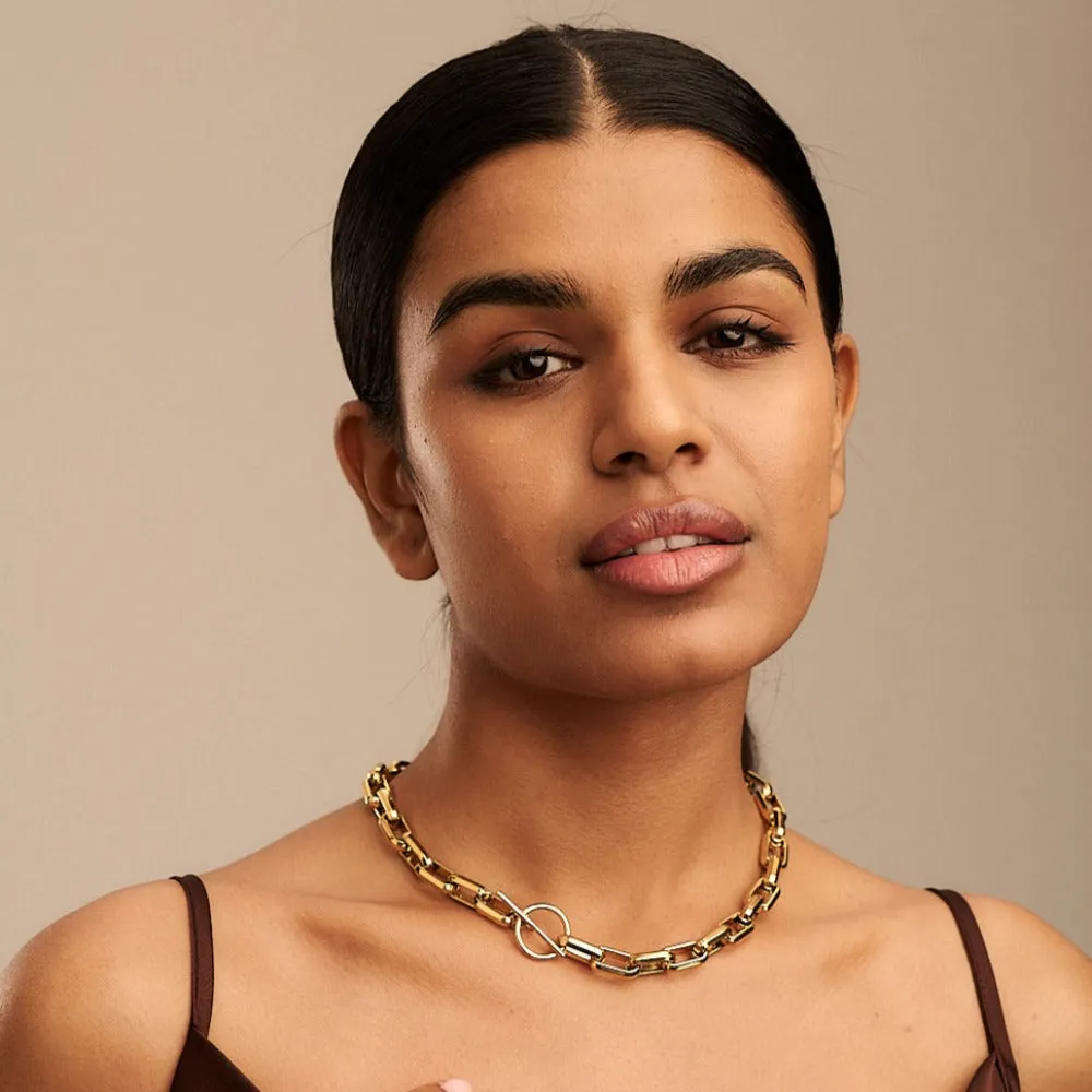 LUXE Rectangle Link T-Bar Necklace - Gold