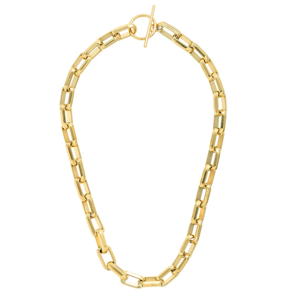 LUXE Rectangle Link T-Bar Necklace - Gold