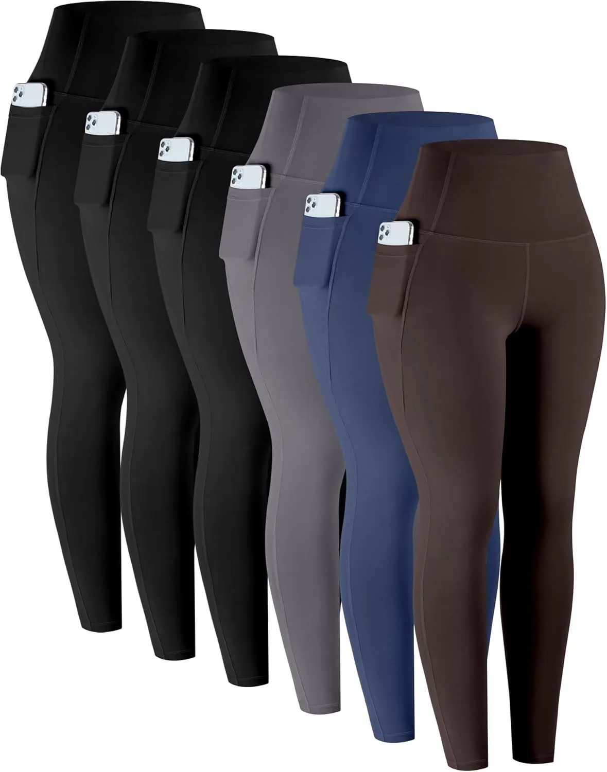 LZYVOO Leggings with Pockets for Women, 6 Packs Soft High Waisted Tummy Control Workout Yoga Pants