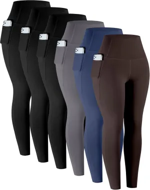 LZYVOO Leggings with Pockets for Women, 6 Packs Soft High Waisted Tummy Control Workout Yoga Pants