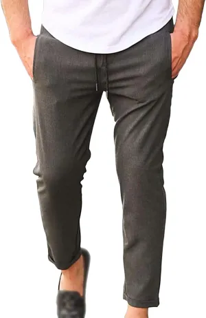 Maiyifu-GJ Men's Elastic Waist Dress Pants Drawstring Loose Bussiness Chino Pant Solid Flat Front Soft Tapered Trousers