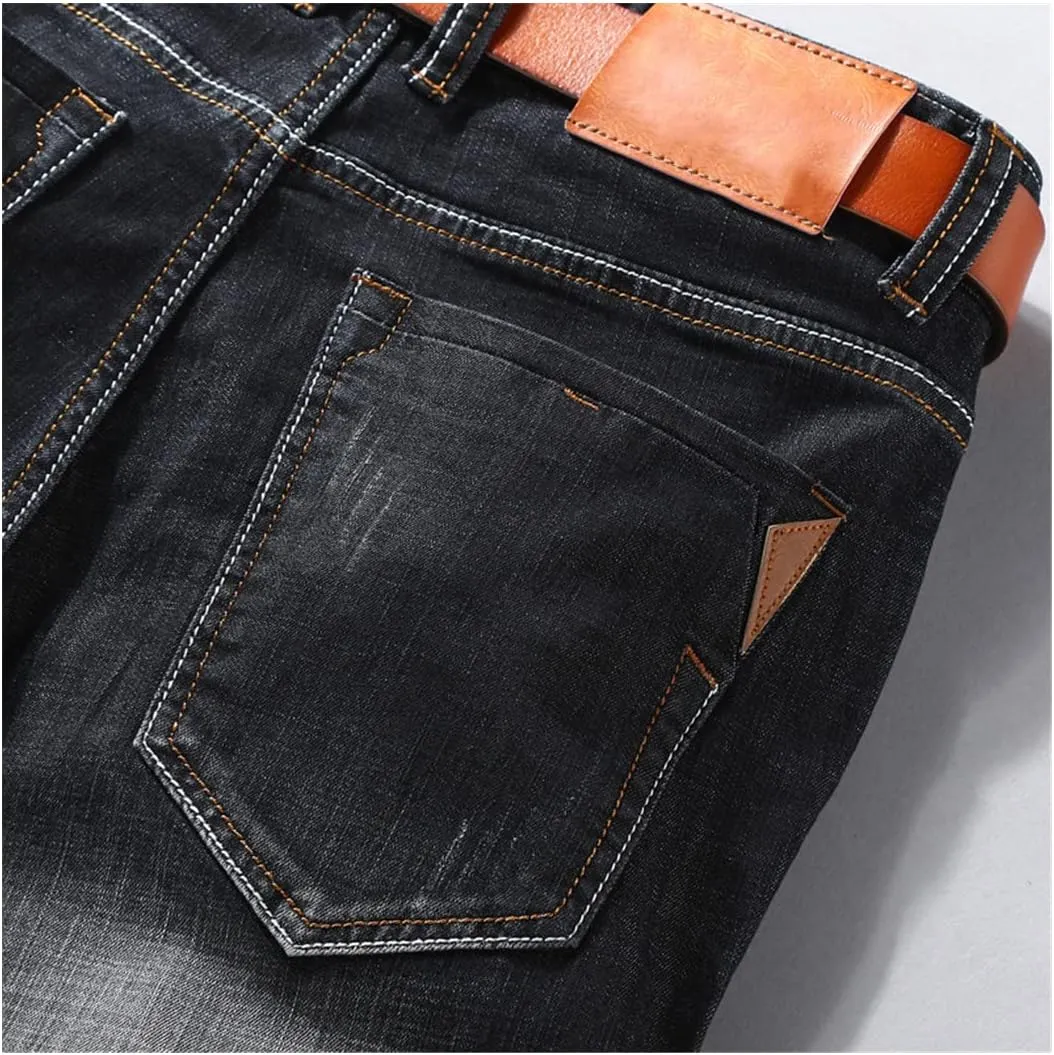 Men Denim Shorts Summer Thin Section Elastic Force Slim Fit Short Jeans Black Blue