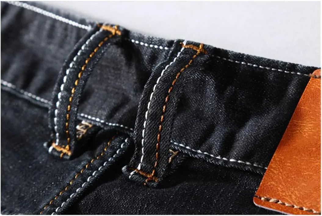 Men Denim Shorts Summer Thin Section Elastic Force Slim Fit Short Jeans Black Blue