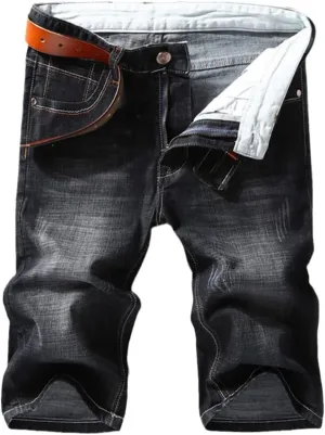 Men Denim Shorts Summer Thin Section Elastic Force Slim Fit Short Jeans Black Blue