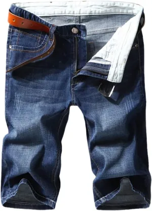 Men Denim Shorts Summer Thin Section Elastic Force Slim Fit Short Jeans Black Blue