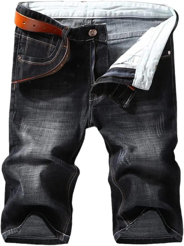 Men Denim Shorts Summer Thin Section Elastic Force Slim Fit Short Jeans Black Blue