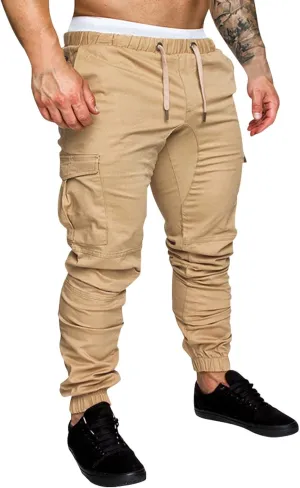 Mens 2023 Fashion Joggers Hiking Sweatpants Drawstring Waist Pants Work Sports Loose Fit Trousers with Pockets