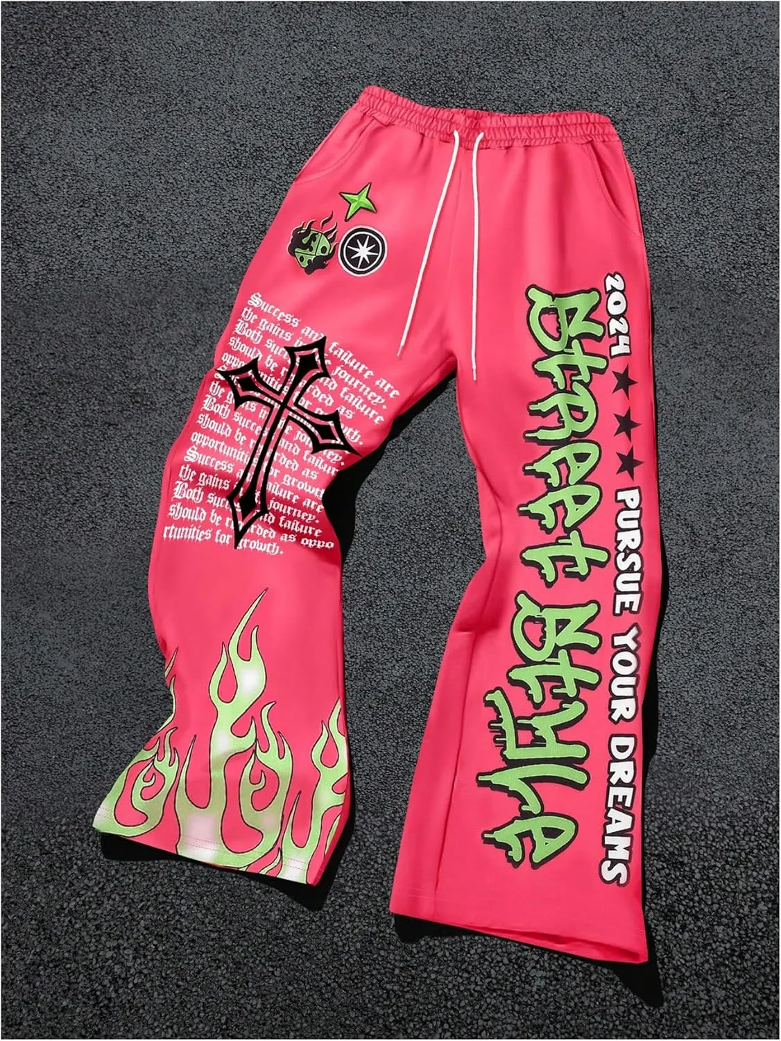 Men's Baggy Flare Sweatpants Y2k Graphic Drawstring Waist Street Jogger Pants with Pocket