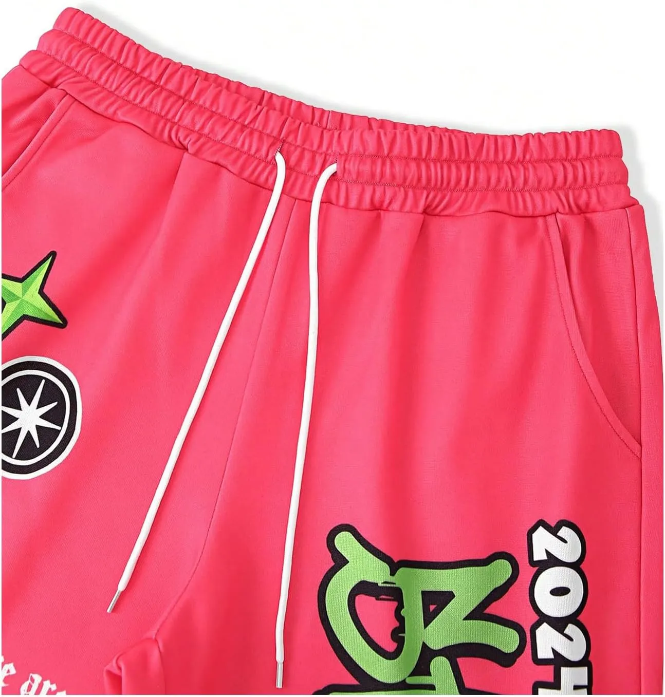Men's Baggy Flare Sweatpants Y2k Graphic Drawstring Waist Street Jogger Pants with Pocket