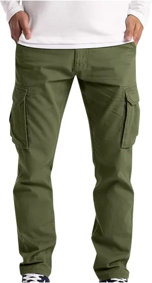 Mens Cargo Pants Casual Lightweight Elastic Waist Drawstring Tapered Pant with Pockets