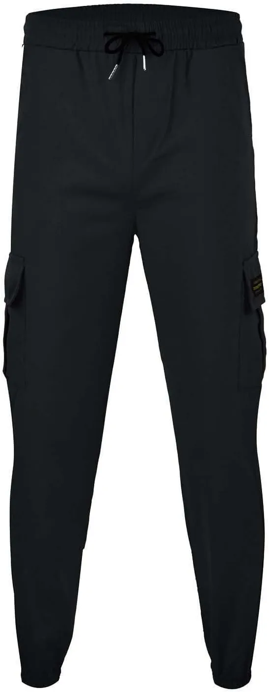 Mens Cargo Pants Jogger Hiking Elastic Waist Regular Fit Casual Straight Drawstring Lightweight Pants with Pockets