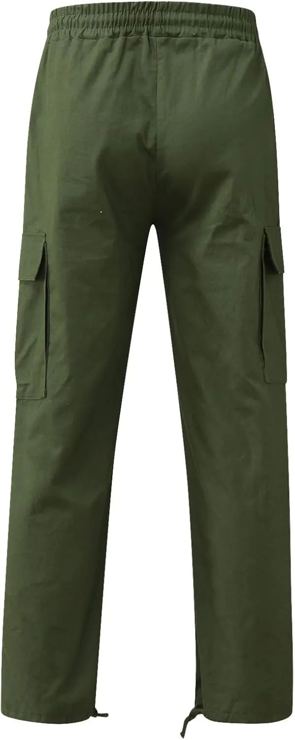 Men's Cargo Pants Slim Fit Drawstring Joggers Hiking Trousers with Multi Pockets Twill Chino Pants Sports Overalls