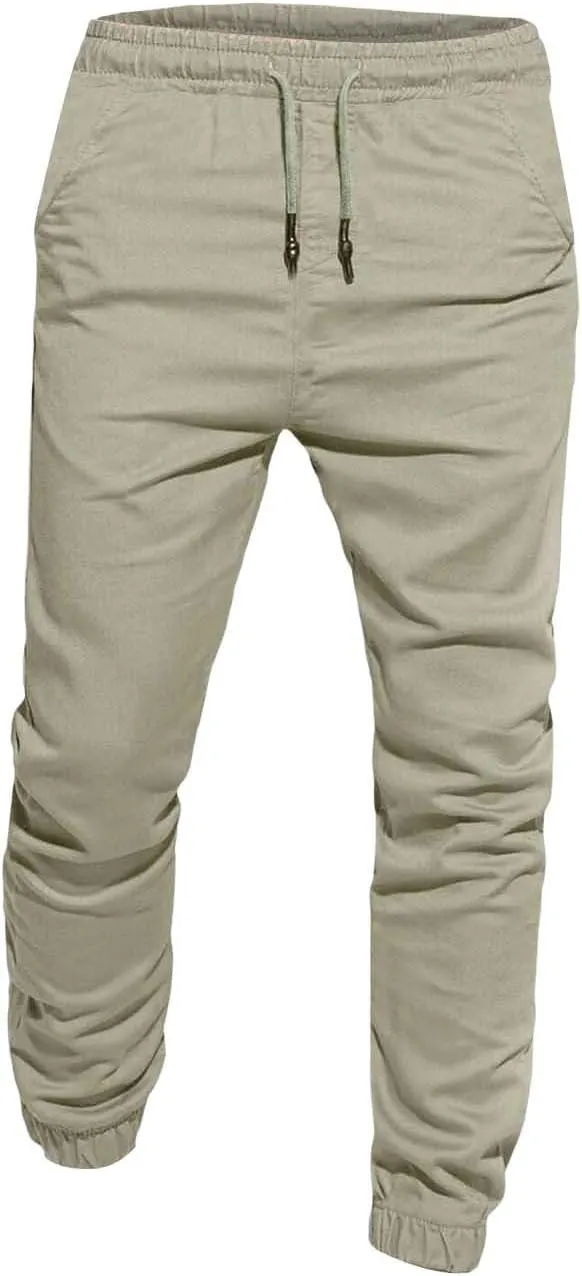 Mens Casual Chino Pants Elastic Waist Solid Color Classic Slim Fit Stretch Work Pants Fashion Sport Business Office Trousers