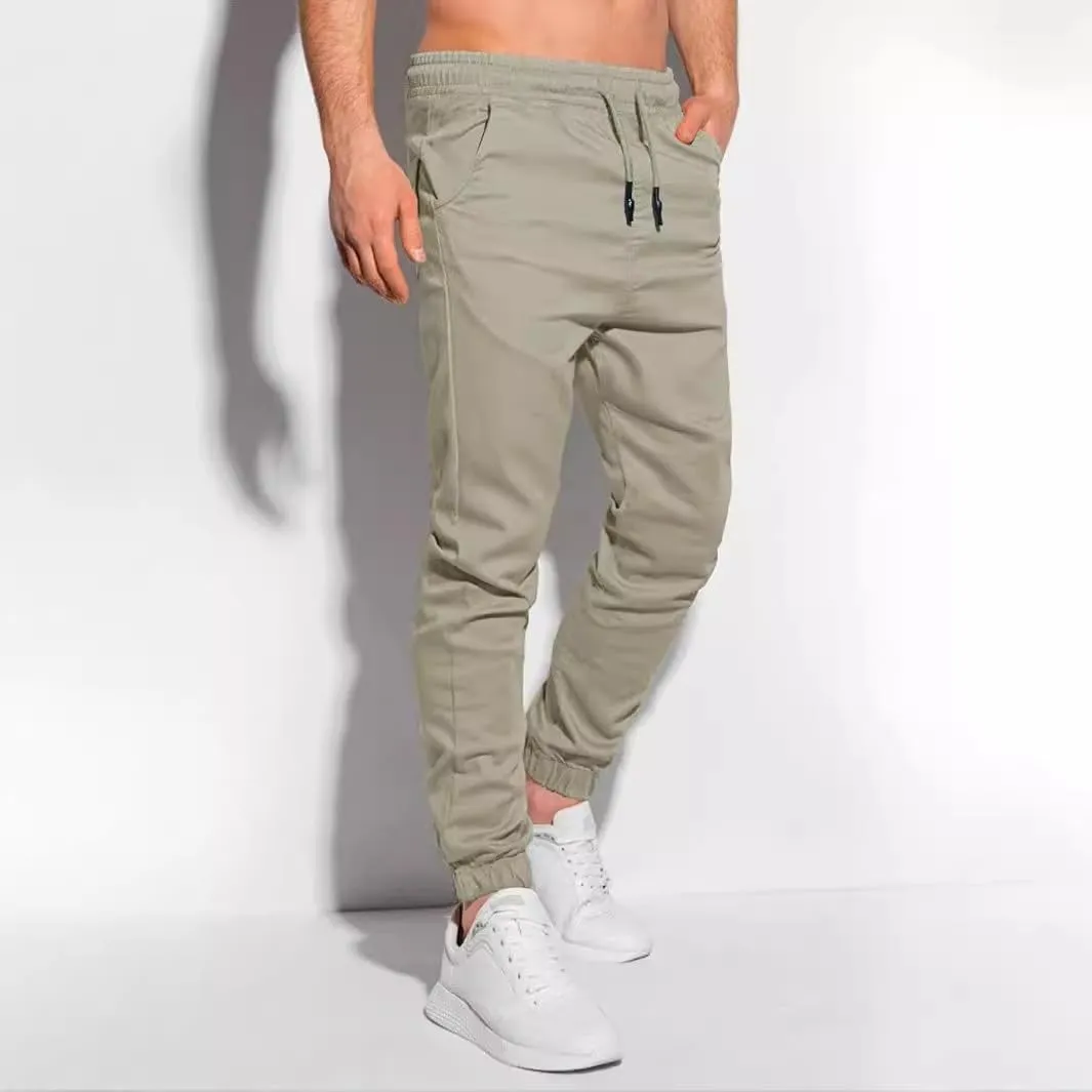 Mens Casual Chino Pants Elastic Waist Solid Color Classic Slim Fit Stretch Work Pants Fashion Sport Business Office Trousers