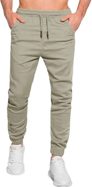 Mens Casual Chino Pants Elastic Waist Solid Color Classic Slim Fit Stretch Work Pants Fashion Sport Business Office Trousers