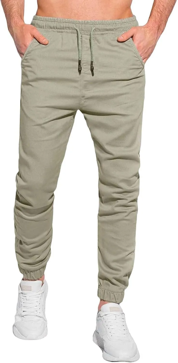 Mens Casual Chino Pants Elastic Waist Solid Color Classic Slim Fit Stretch Work Pants Fashion Sport Business Office Trousers
