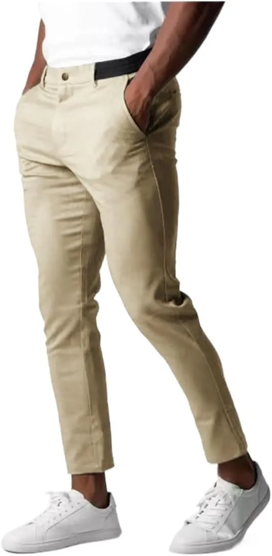 Men's Casual Elasticity Slim Fit Active Chinos Pants, Classic Wrinkle-Resistant Stretch Work Pants