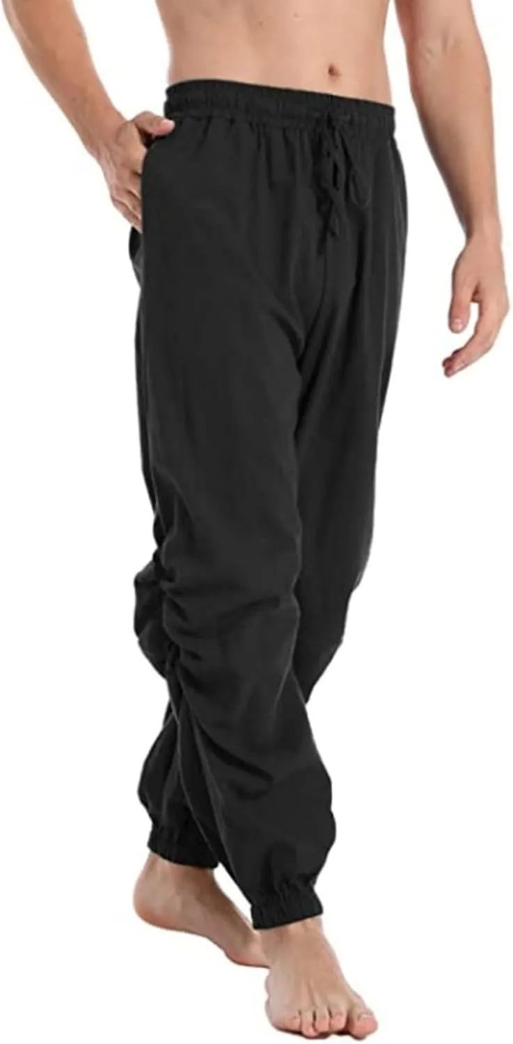 Mens Casual Linen Pants Casual Elastic Waist Drawstring Yoga Jogger Pants