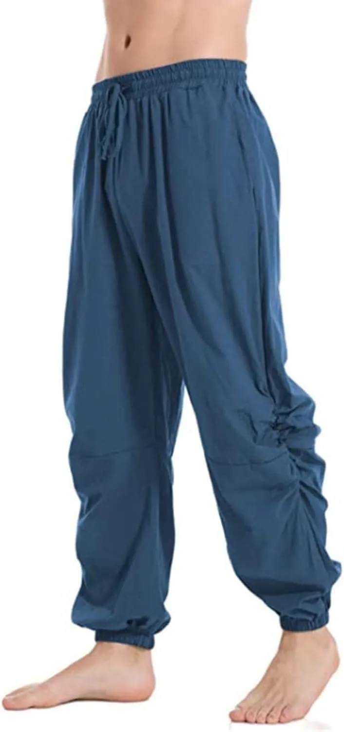 Mens Casual Linen Pants Casual Elastic Waist Drawstring Yoga Jogger Pants