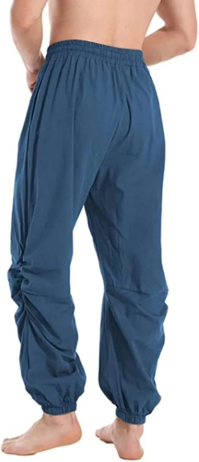 Mens Casual Linen Pants Casual Elastic Waist Drawstring Yoga Jogger Pants